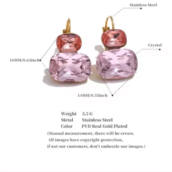 Pink Anthro Gold and Crystal Earrings - Picture 8 of 8